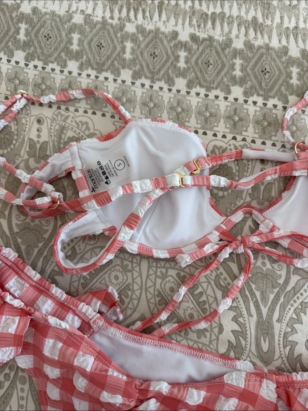 Montce Red and White Gingham Ruffle Bikini Set